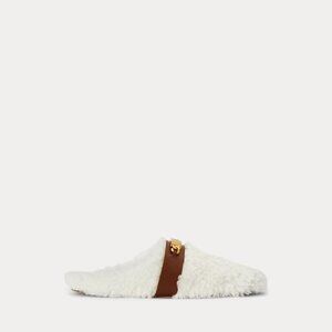 Polo Ralph Lauren ID Mule Women's 7.5 Spain Cream Shearling & Leather Gold Pony